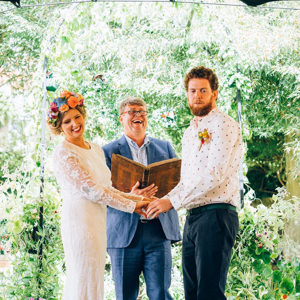 Bride In Brightly Colour Flower Crown // Image By Casey Avenue Photography