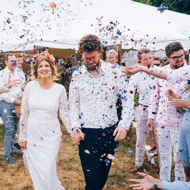 Bride In Brightly Colour Flower Crown // Image By Casey Avenue Photography