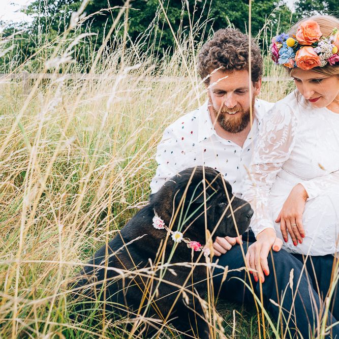 Bride In Brightly Colour Flower Crown // Image By Casey Avenue Photography