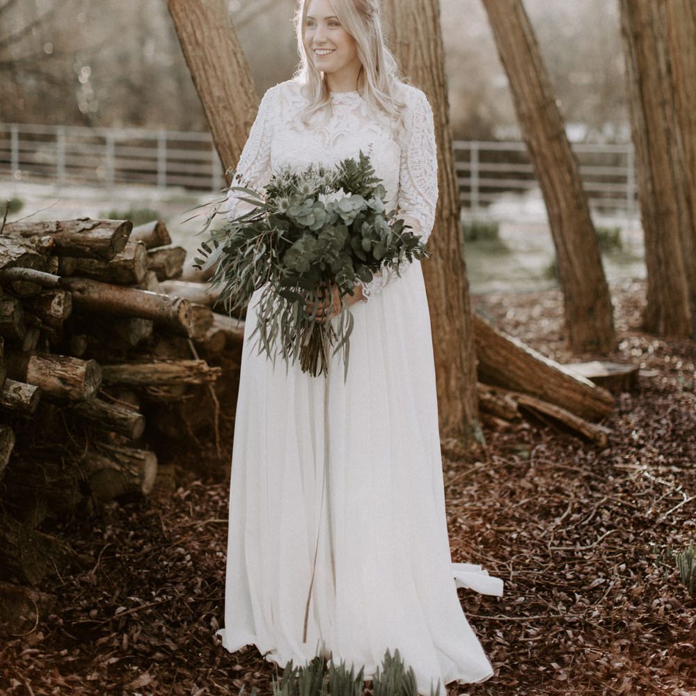 Foliage &amp; White Protea Wedding Bouquet // Images By Grace Elizabeth Photo And Film