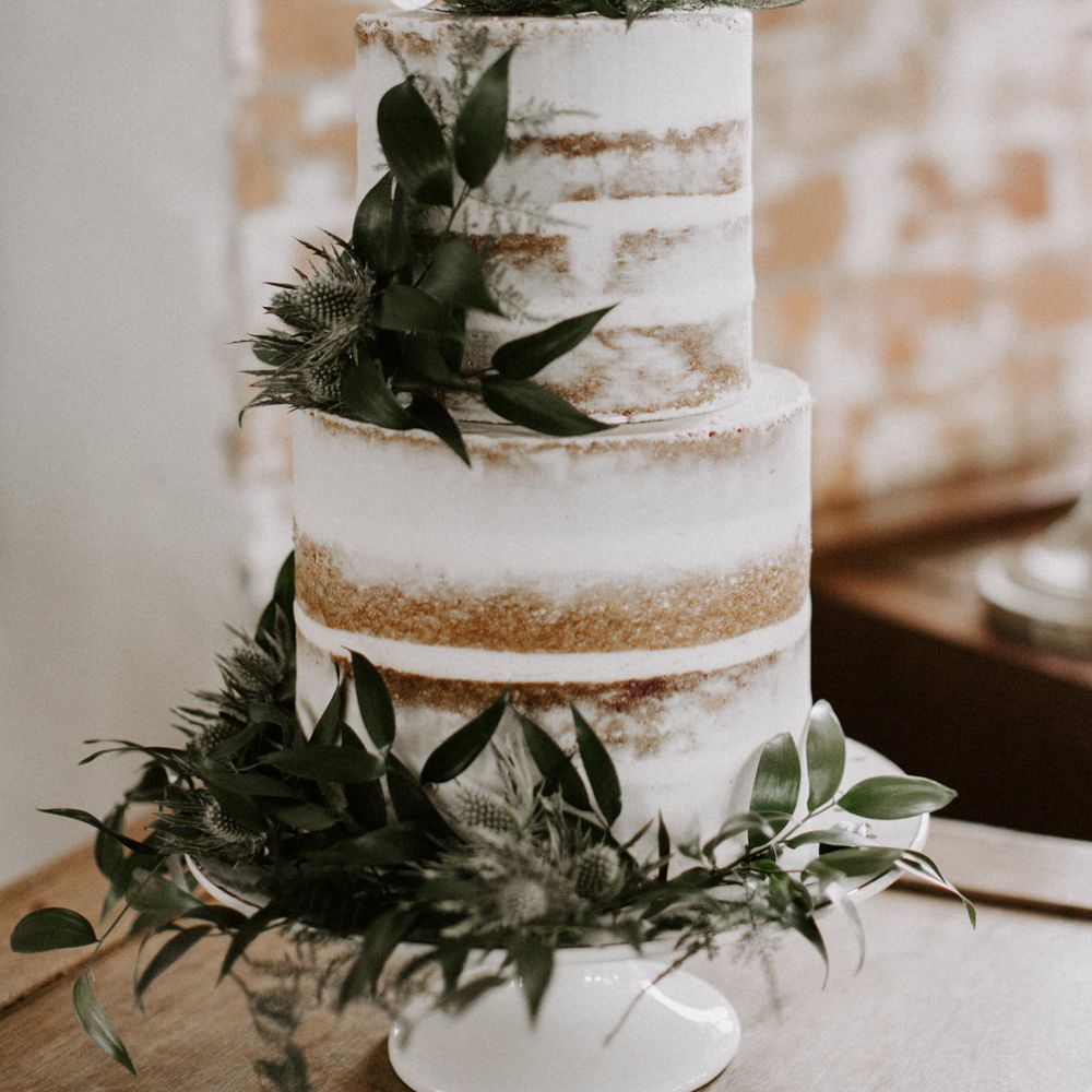 Semi Naked Wedding Cake With Foliage // Images By Grace Elizabeth Photo And Film