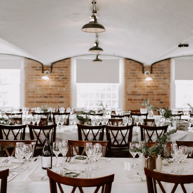 White Linen &amp; Green Foliage For Wedding Reception // Images By Grace Elizabeth Photo And Film