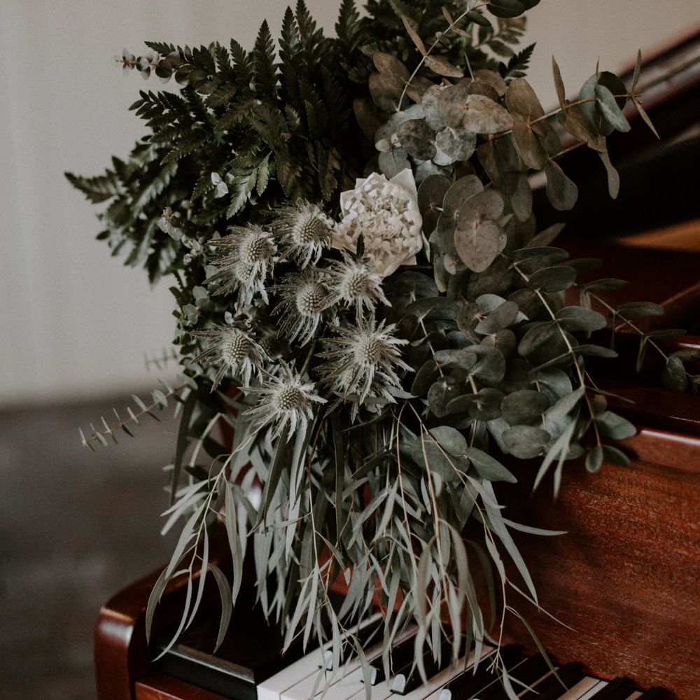 Foliage &amp; White Protea Wedding Bouquet // Images By Grace Elizabeth Photo And Film