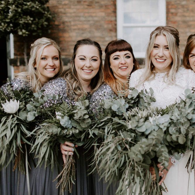 Foliage &amp; White Protea Wedding Bouquet // Images By Grace Elizabeth Photo And Film