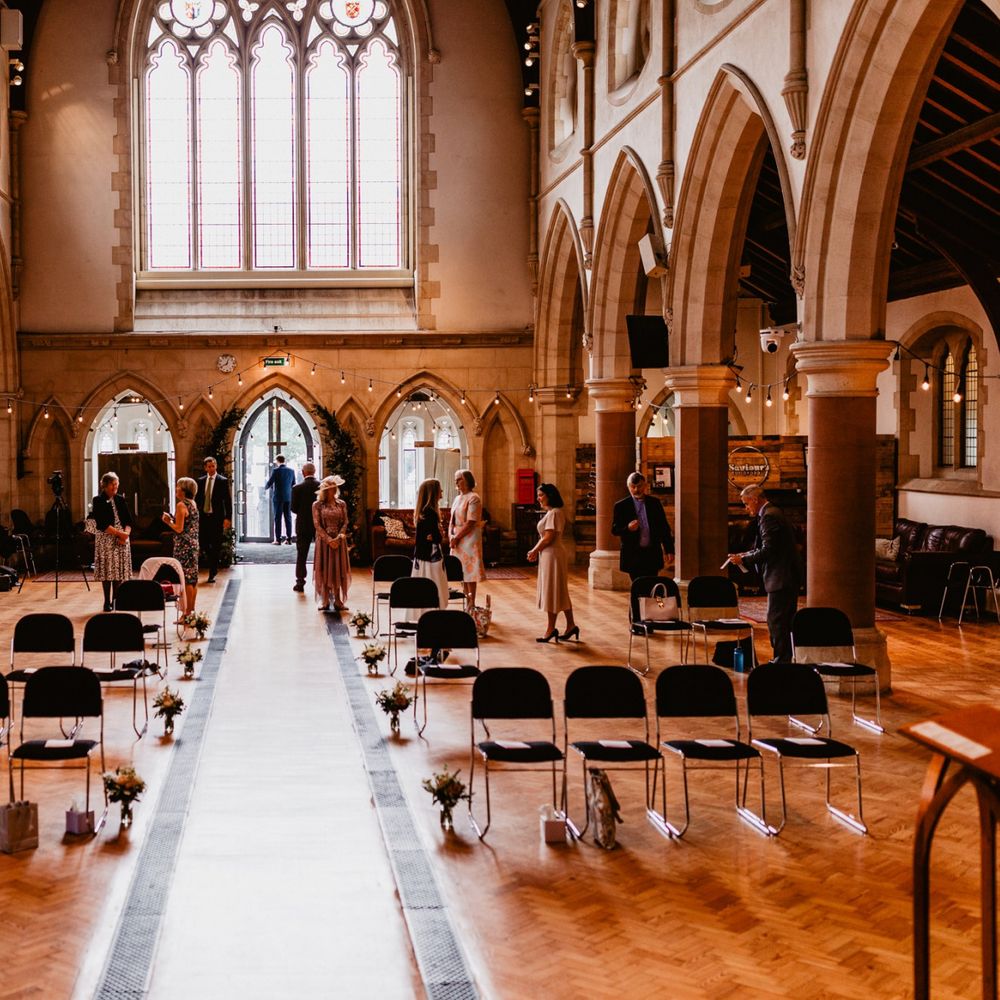 socially distanced 2020 wedding ceremony in a church
