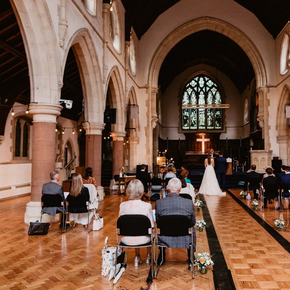 Socially distanced 2020 wedding ceremony in a church
