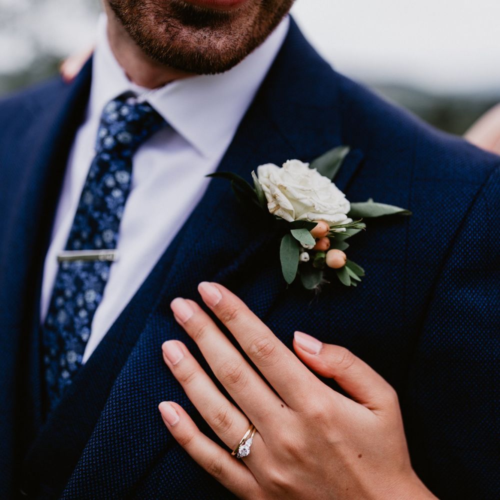 Natural wedding nails and diamond engagement ring