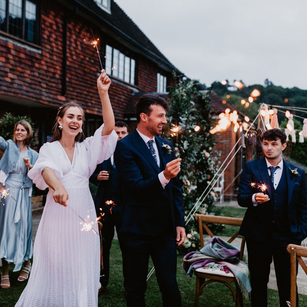 Wedding guests lighting sparklers at 2020 wedding