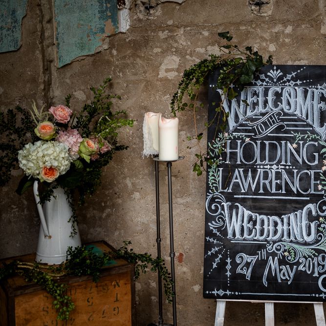 Chalkboard Wedding Sign with Candles