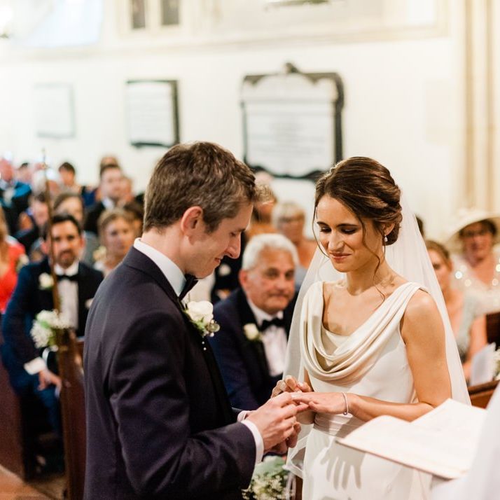 Bride and groom during church wedding ceremony