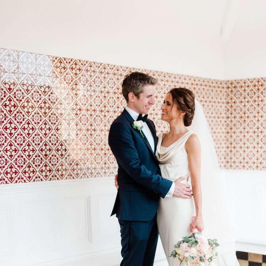 Cowl neck wedding dress
