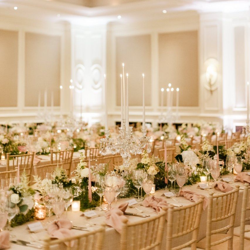Beautiful wedding breakfast set up at Four Seasons Hampshire