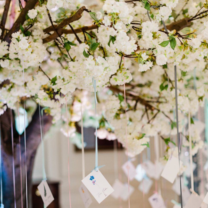 Hanging escort cards for wedding guests