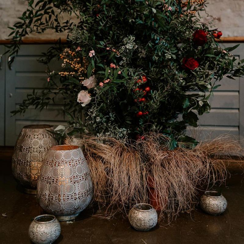 Wedding flowers and foliage for December wedding at Folly Farm