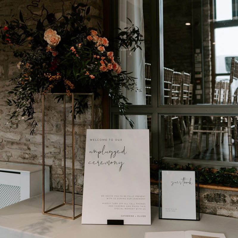 Unplugged wedding sign for Winter wedding