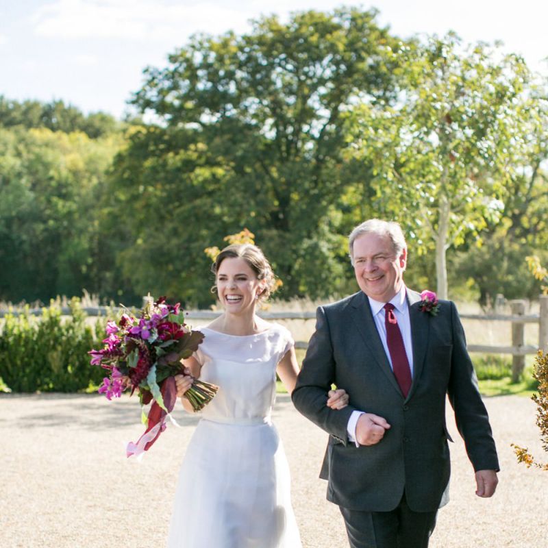 Bride in Jesus Peiro Wedding Dress and Father of The Bride