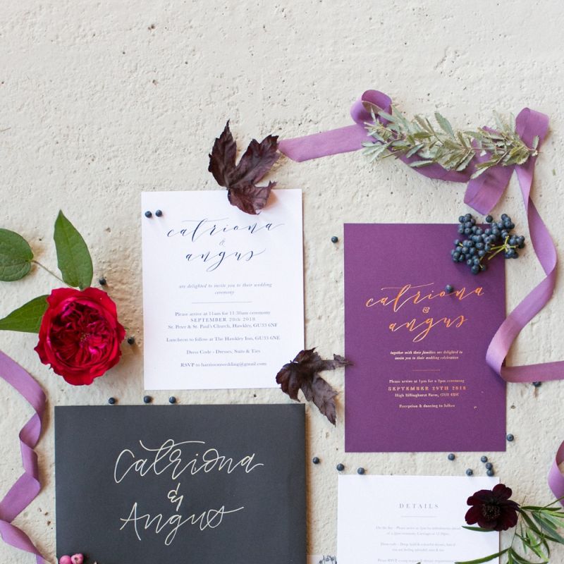 Purple, White and Black Wedding Stationery Suite