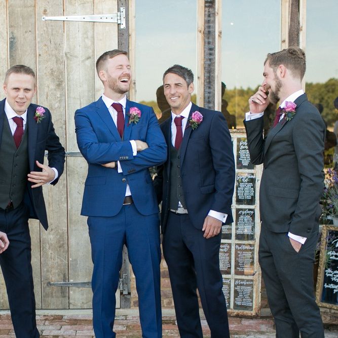 Groomsmen Portrait with Groom in Blue hugo Boss Suit