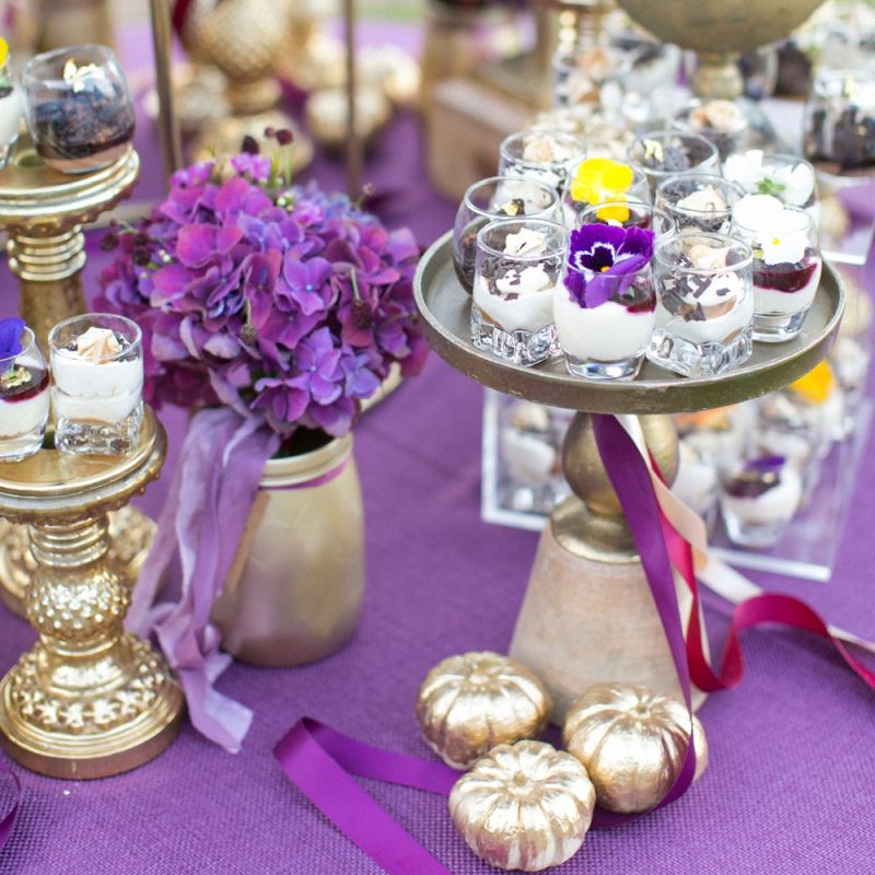Gold Cake Stands and Individual Desserts