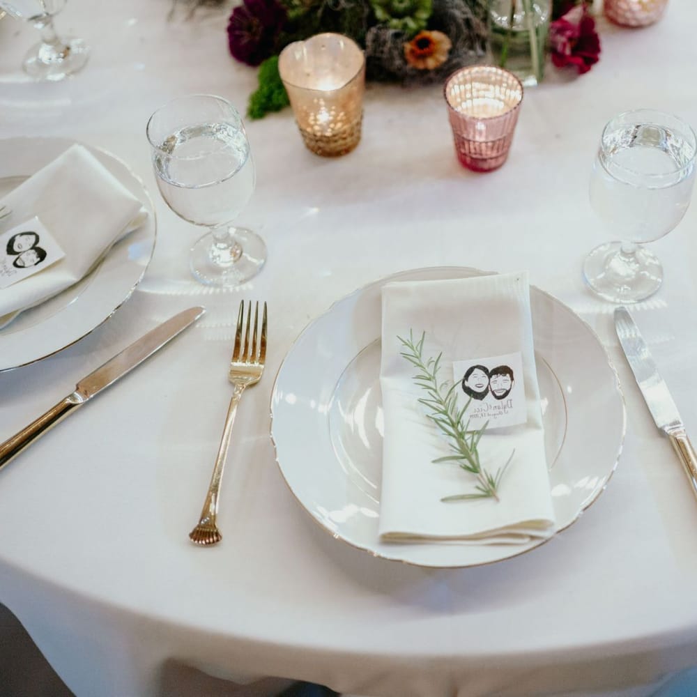 Place setting with personalised wedding tattoo favour