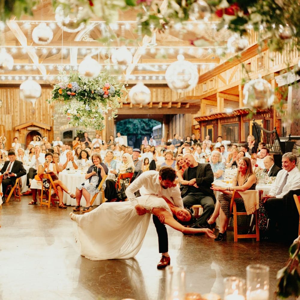 Bride and groom performing their choreographed first dance