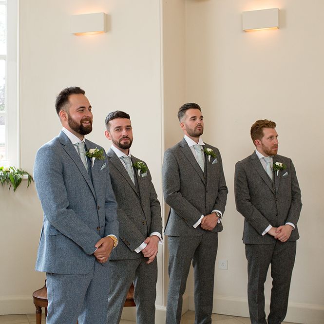 Groomsmen in Grey Suits with Pale Green Ties