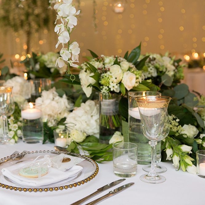 Glass Rimmed Charger Plates and Goblets