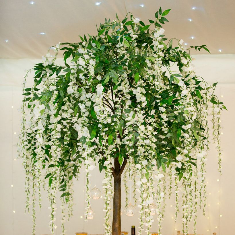 Miniature Tree Table Centrepiece with Handing White Flowers