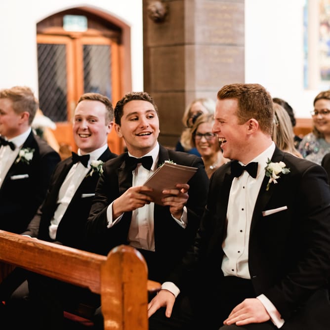 Church Wedding Ceremony |  Groomsmen at the Altar in Black Tie | Elegant Grey, Green, White &amp; Gold Black Tie, Marquee Wedding at Tullyveery House N. Ireland with Decor &amp; Styling by Mood Events | The Lou's Photography | Soul &amp; Rise Film