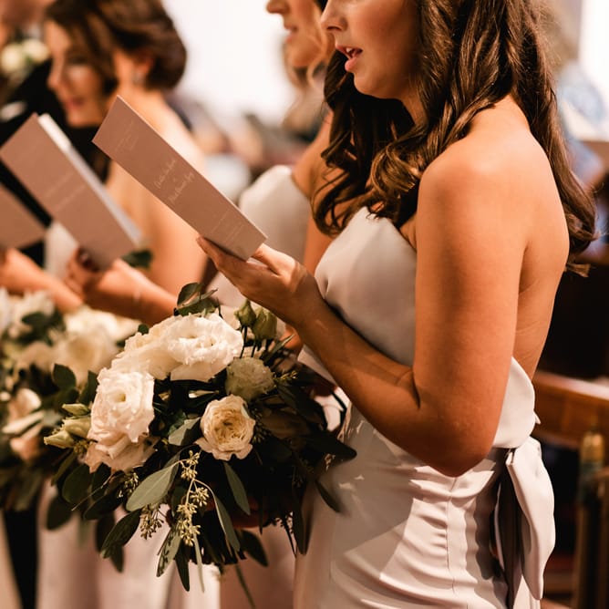 Church Wedding Ceremony | Elegant Bridal Party | Bridesmaids in Grey Jarlo Dresses | Grey, Green, White &amp; Gold Black Tie, Marquee Wedding at Tullyveery House N. Ireland with Decor &amp; Styling by Mood Events | The Lou's Photography | Soul &amp; Rise Film