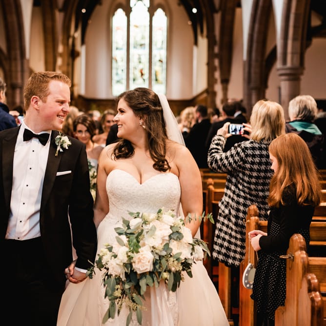 Wedding Ceremony | Bride in Badgley Mischka  Lace Bridal Gown | Groom in Black Tie | Elegant Grey, Green, White &amp; Gold Black Tie, Marquee Wedding at Tullyveery House N. Ireland with Decor &amp; Styling by Mood Events | The Lou's Photography | Soul &amp; Rise Film