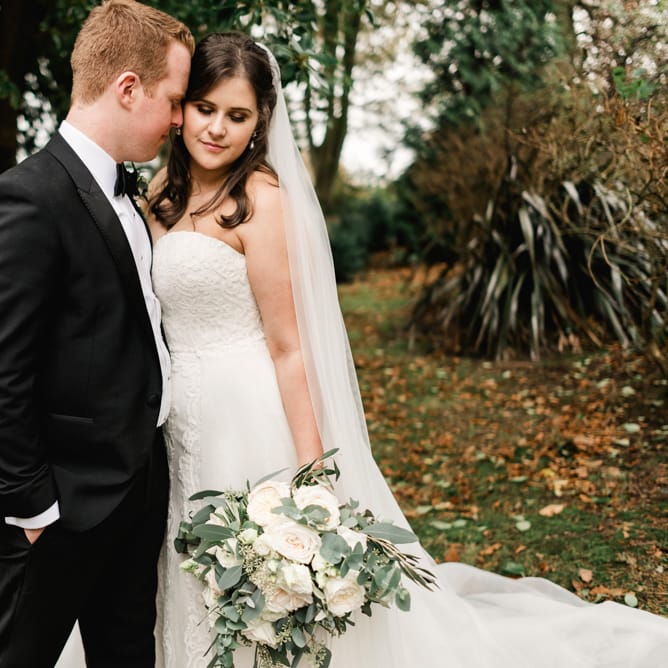 Bride in Badgley Mischka  Lace Bridal Gown | Groom in Black Tie | Elegant Grey, Green, White &amp; Gold Black Tie, Marquee Wedding at Tullyveery House N. Ireland with Decor &amp; Styling by Mood Events | The Lou's Photography | Soul &amp; Rise Film