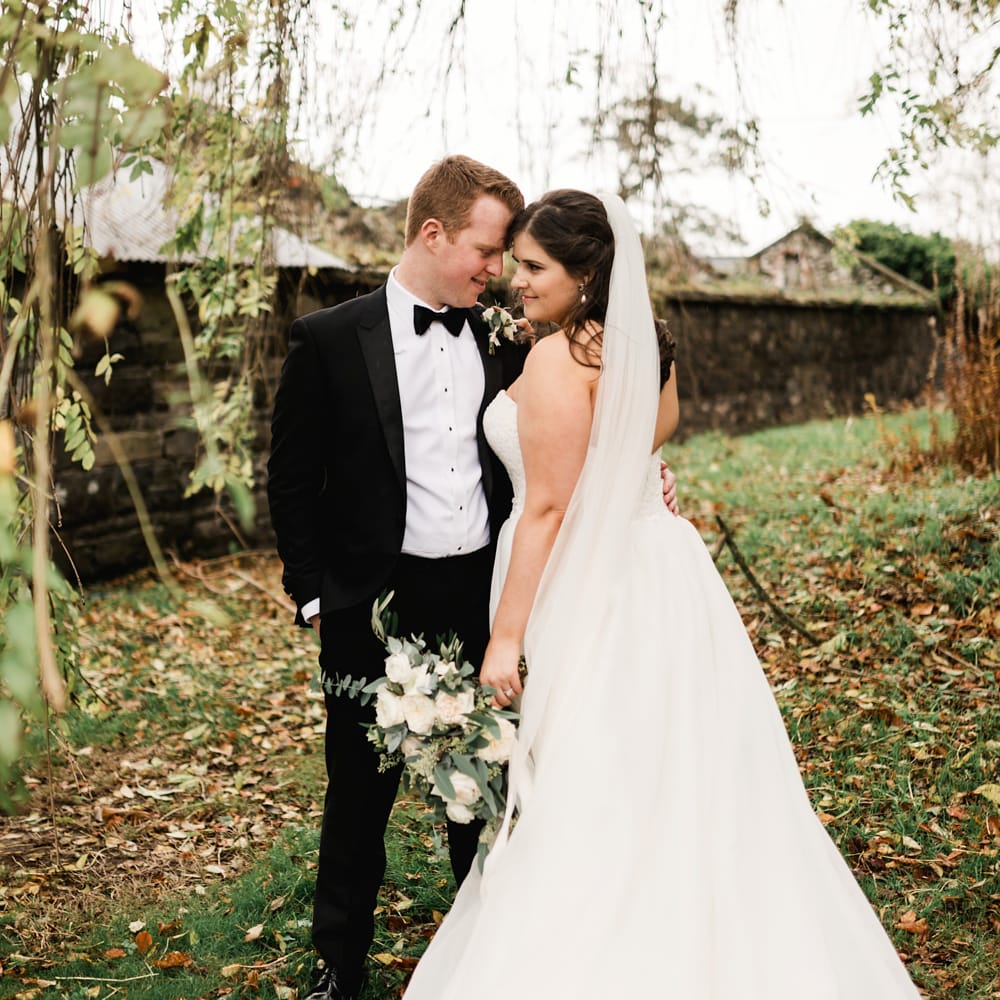 Bride in Badgley Mischka  Lace Bridal Gown | Groom in Black Tie | Elegant Grey, Green, White &amp; Gold Black Tie, Marquee Wedding at Tullyveery House N. Ireland with Decor &amp; Styling by Mood Events | The Lou's Photography | Soul &amp; Rise Film