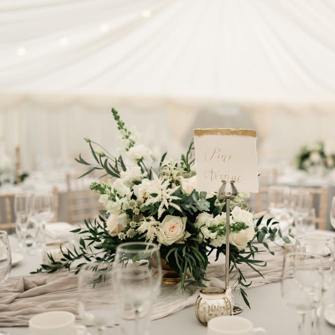 Floral Centrepiece by Floralearth | Elegant Grey, Green, White &amp; Gold Black Tie, Marquee Wedding at Tullyveery House N. Ireland with Decor &amp; Styling by Mood Events | The Lou's Photography | Soul &amp; Rise Film