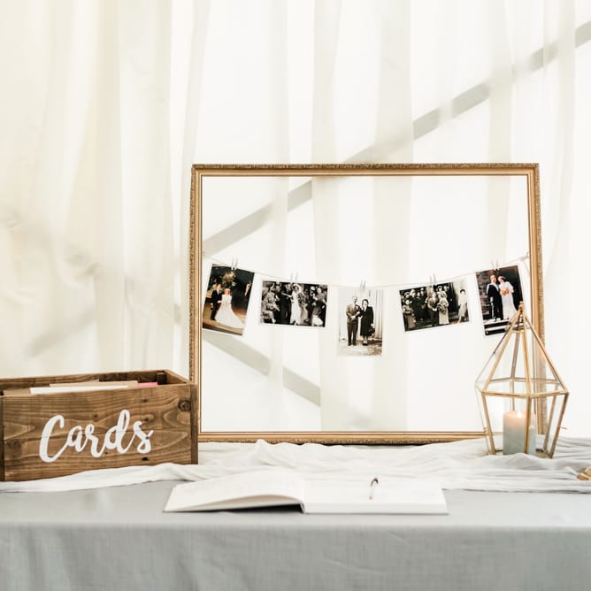 Card Box &amp; Polaroid Station Wedding Decor | Elegant Grey, Green Marquee Wedding at Tullyveery House N. Ireland with Decor &amp; Styling by Mood Events | The Lou's Photography | Soul &amp; Rise Film