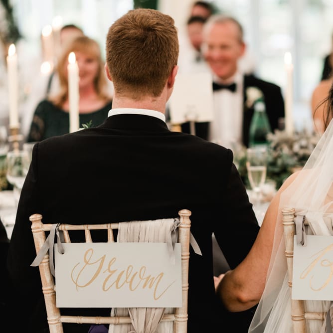 Chair Back Decor | Elegant Grey, Green Marquee Wedding at Tullyveery House N. Ireland with Decor &amp; Styling by Mood Events | The Lou's Photography | Soul &amp; Rise Film