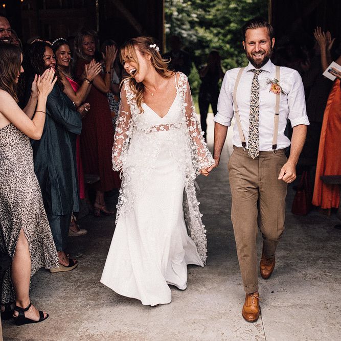 Bride and groom after ceremony at Nancarrow Farm