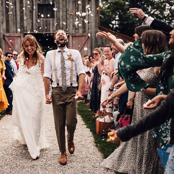 Confetti exit for bride and groom