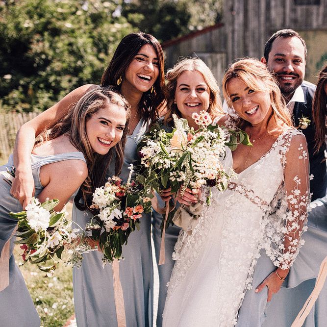 Blue bridesmaid dresses for rustic wedding