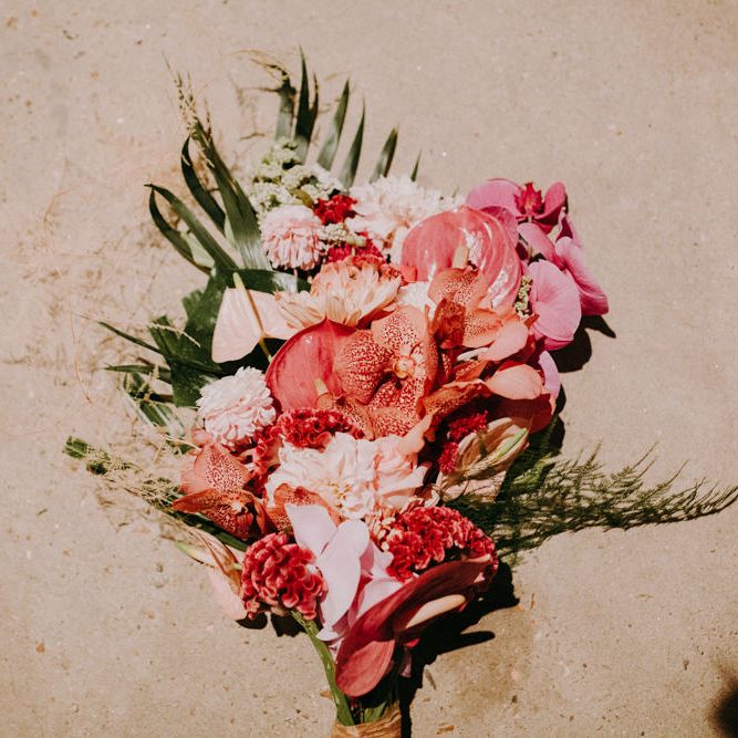 Pink Tropical Wedding Bouquet with Lillies
