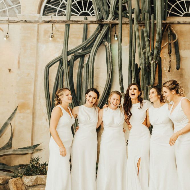Bridal Party in Fitted White Dresses