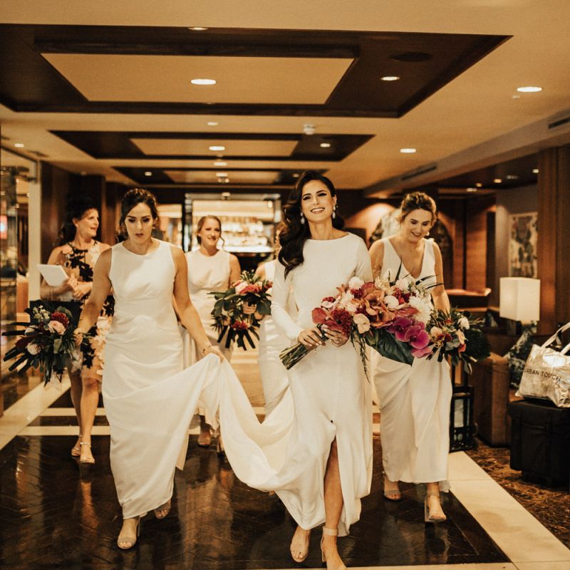 Beautiful Bridal Party Going to the Wedding Ceremony