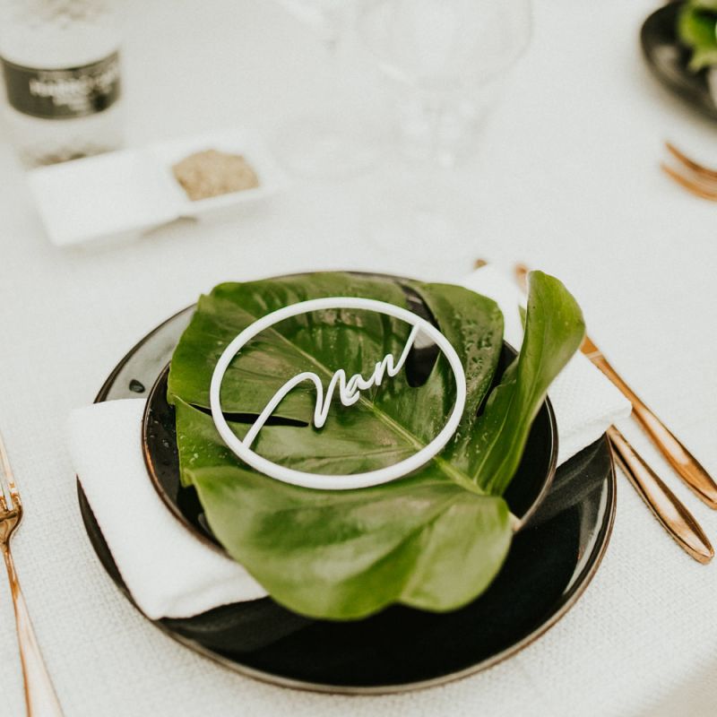 Etched Name Place Setting  on Tropical Plant Leaf