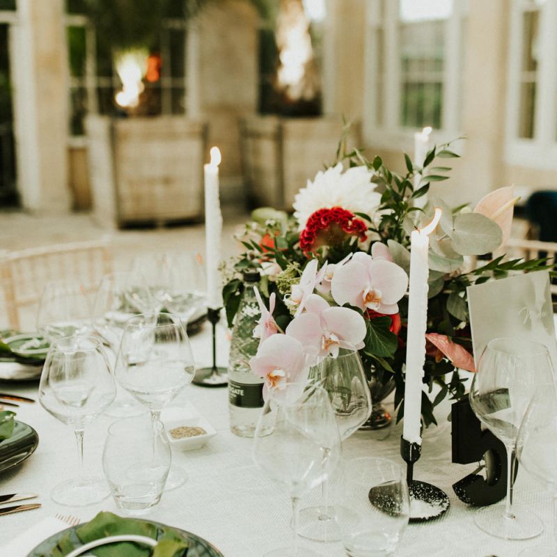 Tropical Flower Wedding Centrepiece with Tapper Candle Decor