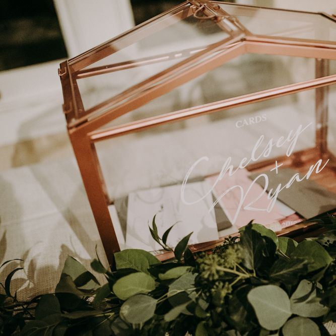 Copper Card Box with Personalised Bride and Groom Label