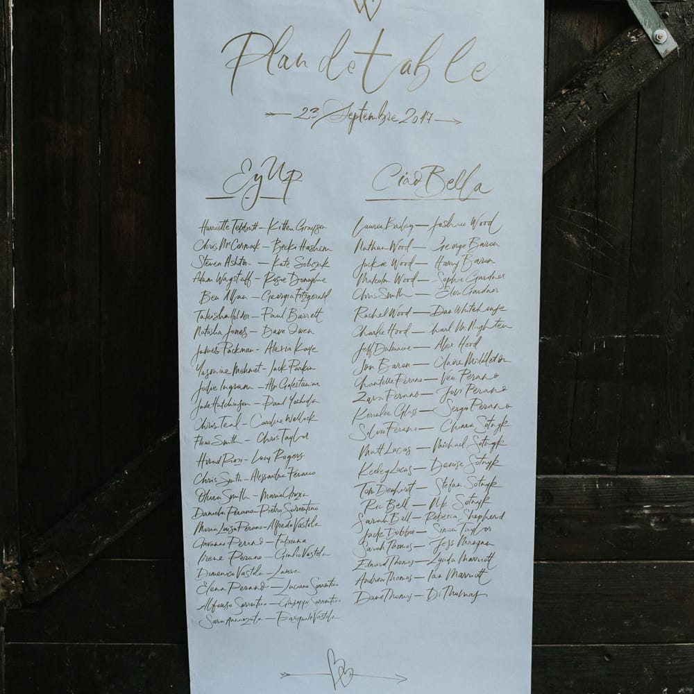 Long Linen Hanging Table Plan For Wedding