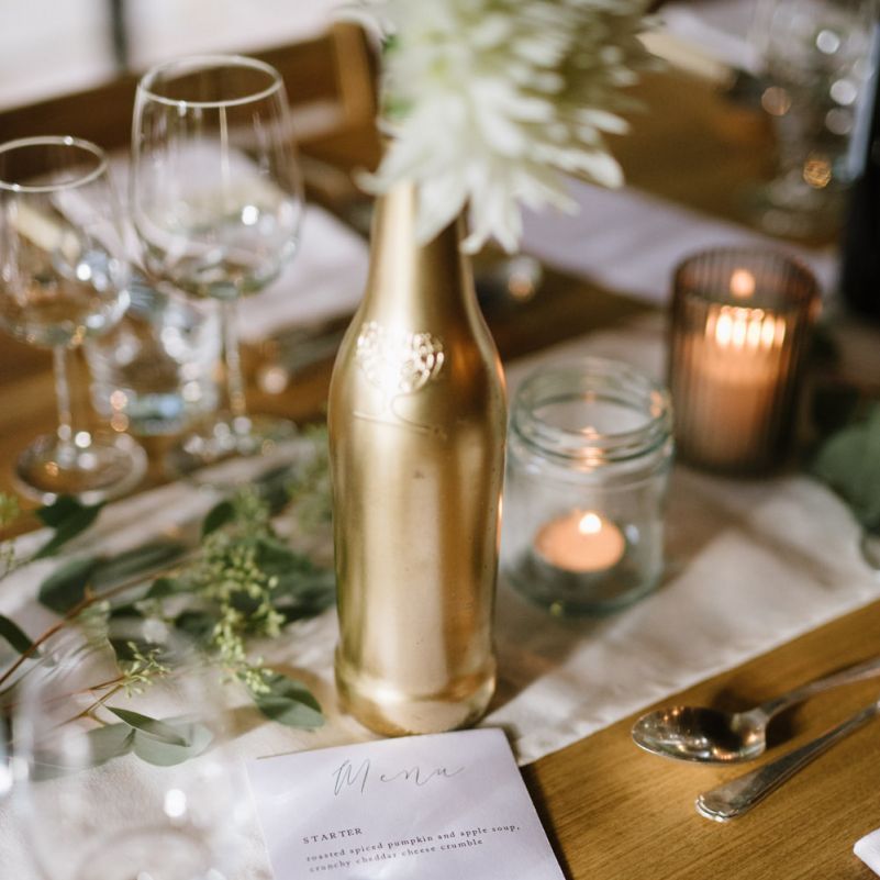 Gold Spray Painted Bottle and Minimal menu Card