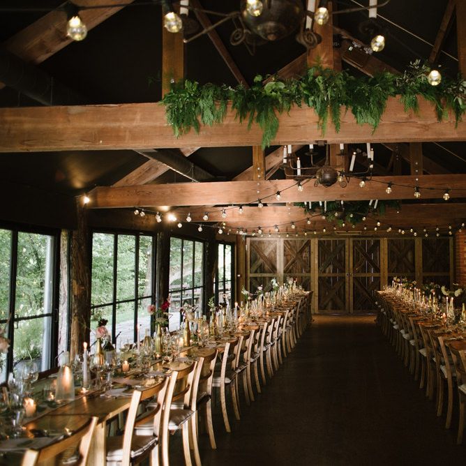 Rustic Barn Wedding Reception Decor with Romantic Candle Light
