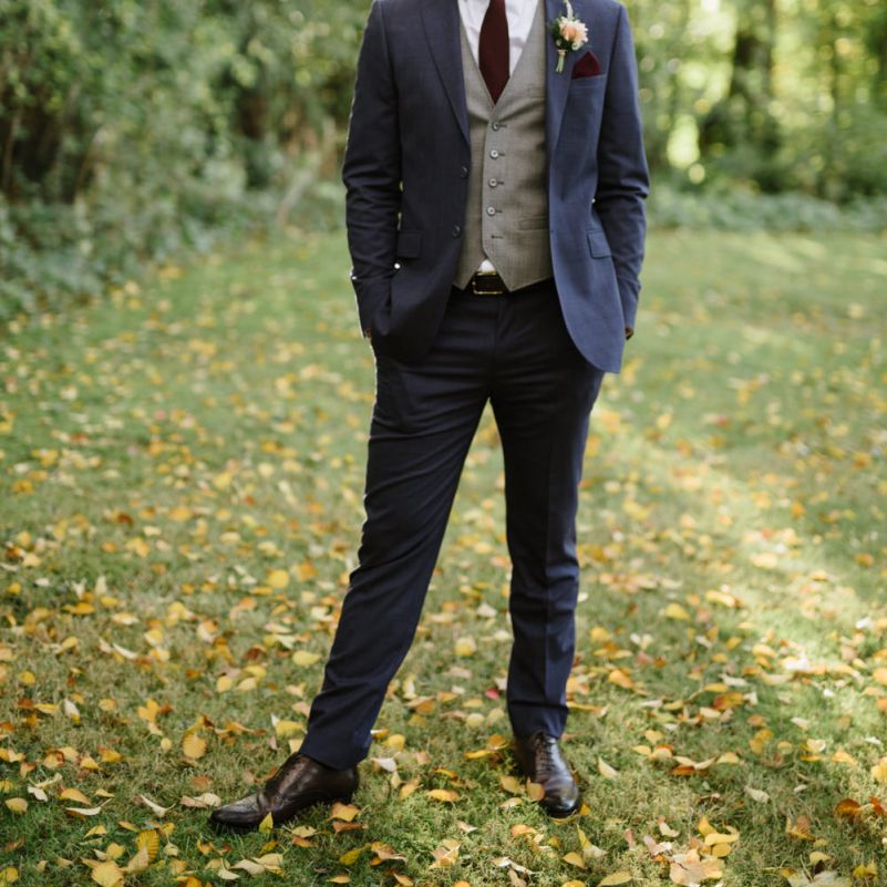 Groom in Navy Ted Baker Suit and Grey Waistcoat
