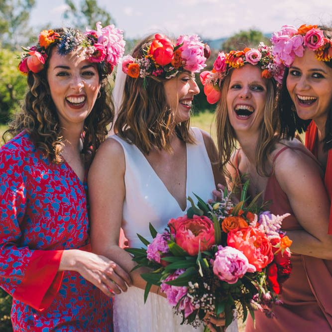Flower crown for bride and bridesmaids in France